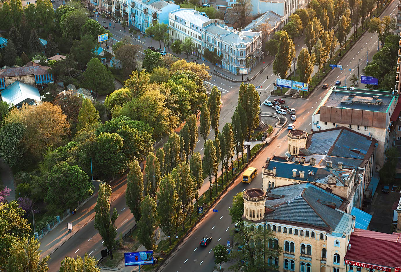 A tree-lined street in central Kyiv